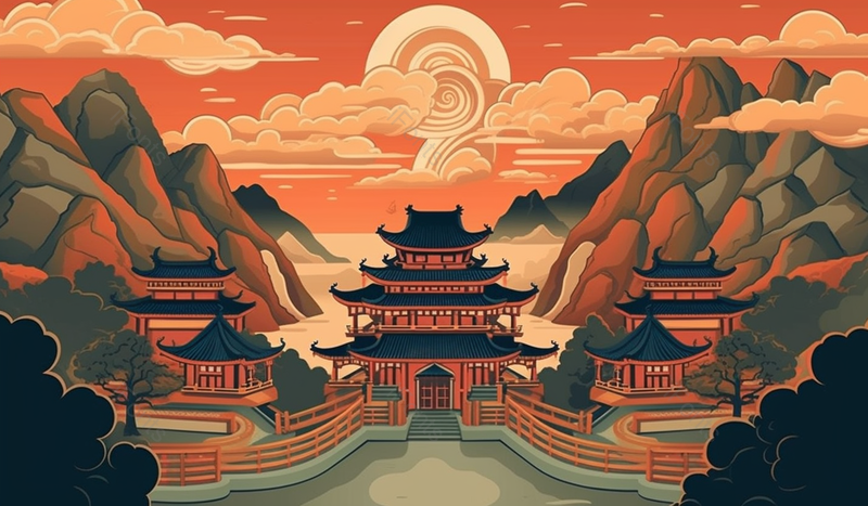 红色中国风山川手绘风景画,插画/手绘图,插画/手绘图库,插画/手绘图下载,插画/手绘